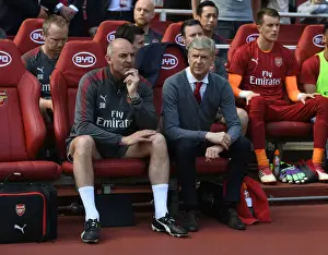 Arsene Wenger and Steve Bould: Pre-Match Huddle at Arsenal's Emirates Stadium (Arsenal v West Ham United, 2017-18)