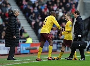 Images Dated 9th February 2013: Arsene Wenger Substitutes Abou Diaby for Jack Wilshere in Sunderland vs Arsenal Premier League