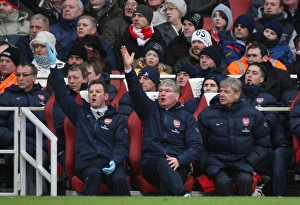 Arsenal V Everton 2009-10 Prints: Arsene Wenger and His Team: A Tie at Emirates - Wenger, Rice, and Lewin in the Dugout