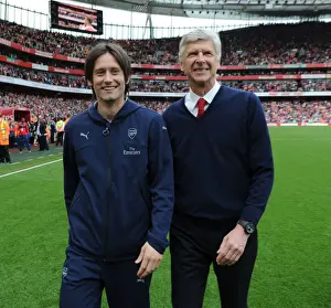 Arsenal V Aston Villa 2015-16 Prints: Arsene Wenger and Tomas Rosicky: A Heartfelt Moment after Arsenal's Victory over Aston Villa (2015-16)