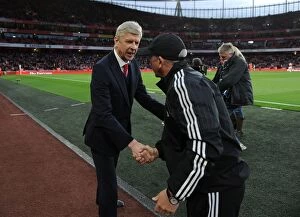 Arsenal v West Bromwich Albion 2015-16 Collection: Arsene Wenger and Tony Pulis: A Pre-Match Handshake at the Emirates Stadium (2015-16)