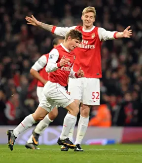 Arsenal V Everton 2010-11 Prints: Arshavin and Bendtner: Unforgettable Moment as Arsenal Tops Everton 2-1