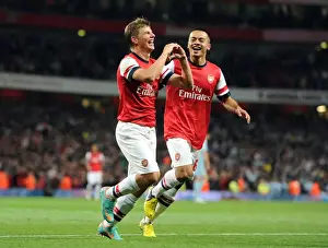 Arshavin and Yennaris Celebrate Arsenal's Third Goal vs Coventry City (Capital One Cup 2012-13)