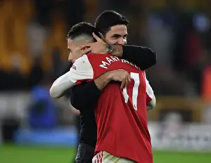 Arteta and Martinelli Celebrate Arsenal's Win over Wolverhampton Wanderers in the Premier League (2022-23)