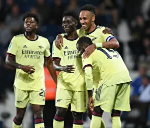 Images Dated 25th August 2021: Aubameyang and Arsenal Celebrate Double Strike in Carabao Cup Clash vs. West Bromwich Albion