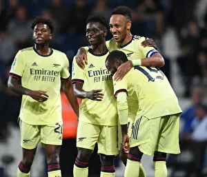 West Bromwich Albion V Arsenal - Carabao Cup 2021-22 Prints: Aubameyang and Arsenal Celebrate Double Strike in Carabao Cup Clash vs