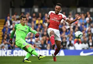 Chelsea V Arsenal 2018-19 Prints: Aubameyang Closes In: Intense Moment Between Aubameyang and Kepa in Chelsea vs Arsenal Premier League Clash