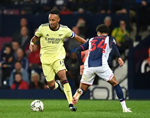 West Bromwich Albion V Arsenal - Carabao Cup 2021-22 Prints: Aubameyang Faces Ingram: West Bromwich Albion vs Arsenal in Carabao Cup Clash