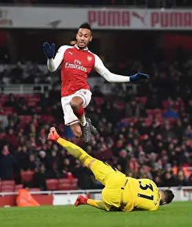 Arsenal V Manchester City 2017-18 Prints: Aubameyang Leaps Over Ederson: Arsenal vs Manchester City, Premier League 2017-18