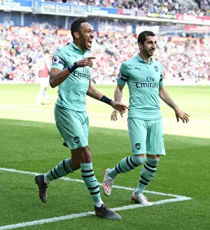 Burnley V Arsenal 2018-19 Prints: Aubameyang and Mkhitaryan's Jubilant Moment: Scoring Duo Against Burnley (2018-19)