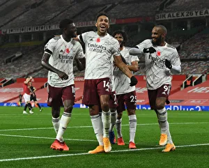 Aubameyang, Partey, and Lacazette: Arsenal's Goal Celebration at Old Trafford (Manchester United vs Arsenal, 2020-21)