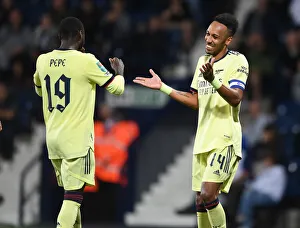 Aubameyang and Pepe Celebrate Arsenal's Carabao Cup Goals vs. West Bromwich Albion
