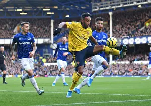 Everton V Arsenal 2019-20 Prints: Aubameyang Under Pressure: Everton's Holgate and Digne Harass Arsenal Star