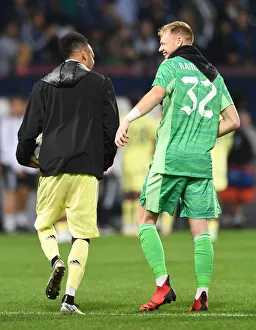 West Bromwich Albion V Arsenal - Carabao Cup 2021-22 Prints: Aubameyang and Ramsdale: Post-Match Chat after Arsenal's Carabao Cup Victory over West Bromwich Albion