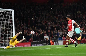Arsenal v Aston Villa 2021-22 Collection: Aubameyang Scores Arsenal's Second Goal vs. Aston Villa (2021-22 Premier League)
