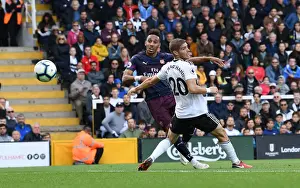 Fulham V Arsenal 2018-19 Prints: Aubameyang Scores Fourth Goal Against Fulham Amidst Defensive Pressure