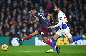 Brighton And Hove Albion V Arsenal 2018-19 Prints: Aubameyang Surges Past Montoya: Brighton vs. Arsenal, Premier League 2018-19