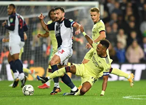 West Bromwich Albion V Arsenal - Carabao Cup 2021-22 Prints: Aubameyang Tackles Snodgrass: West Bromwich Albion vs Arsenal in Carabao Cup Clash