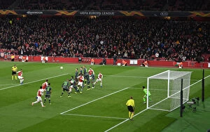 Images Dated 8th November 2018: Aubameyang Takes Free Kick for Arsenal in Europa League Clash vs Sporting CP