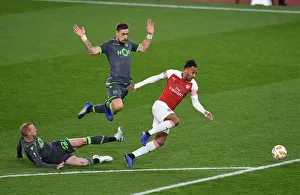Arsenal V Sporting Clube De Portugal 2018-19 Prints: Aubameyang Tripped by Mathieu in Arsenal vs. Sporting Europa League Match