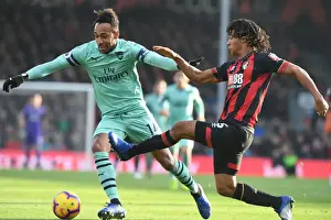 AFC Bournemouth V Arsenal 2018-19 Prints: Aubameyang vs Ake: Intense Battle in AFC Bournemouth vs Arsenal FC Premier League Clash