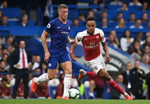Chelsea V Arsenal 2018-19 Prints: Aubameyang vs. Barkley: Intense Rivalry in the Premier League Clash between Chelsea and Arsenal