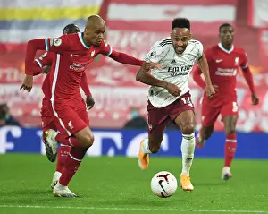 Liverpool V Arsenal 2020-21 Prints: Aubameyang vs Fabinho: Liverpool vs Arsenal Clash in Empty Anfield (2020-21)