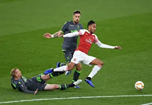 Arsenal V Sporting Clube De Portugal 2018-19 Prints: Aubameyang vs Mathieu: Clash in Arsenal's Europa League Battle against Sporting CP