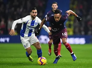 Brighton And Hove Albion V Arsenal 2018-19 Prints: Aubameyang vs Montoya: Battle at the Brighton Turf - Arsenal vs Brighton & Hove Albion