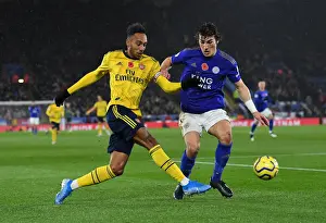 Leicester City V Arsenal 2019-20 Prints: Aubameyang vs Soyuncu: Intense Battle at The King Power Stadium - Leicester City vs Arsenal FC