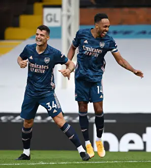 Aubameyang and Xhaka Celebrate Arsenal's Third Goal vs Fulham (2020-21)