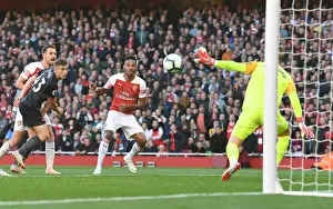 Arsenal V Everton 2018-19 Prints: Aubameyang's Stunning Split-Second Strike: Arsenal's Victory Over Everton's Pickford