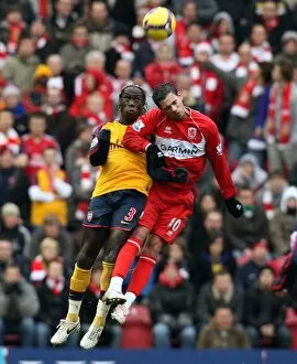 Middlesbrough v Arsenal 2008-09 Collection: Bacary Sagna (Arsenal) Jeremie Aliadiere (Middlesbrough)