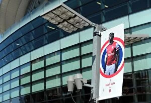Arsenal v Sunderland 2012-13 Collection: Bacary Sagna banner outside the stadium. Arsenal 0: 0 Sunderland. Barclays Premier League