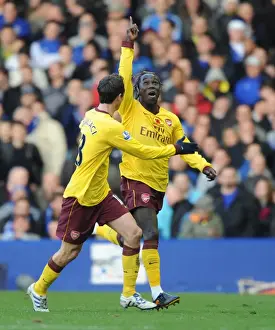 Bacary Sagna celebrates scoring the 1st Arsenal goal with Sebastien Squillaci