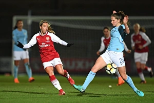 Arsenal Women V Manchester City Ladies - Continentail Cup Final Prints: Battle of Stars: Nobbs vs McManus in Arsenal Women's Thrilling Showdown against Manchester City Ladies