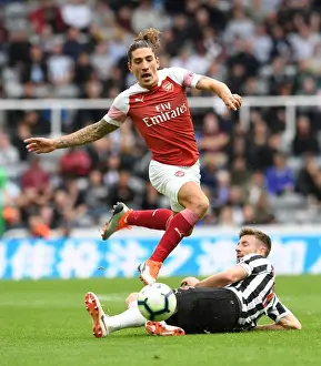 Newcastle United V Arsenal 2018-19 Prints: Bellerin Leaps Past Dummett: Intense Action from Newcastle vs Arsenal Premier League Clash