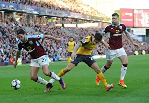 Burnley V Arsenal 2016-17 Prints: Bellerin vs Boyd & Ward: A Triple Threat Battle at Burnley's Turf Moor (Arsenal vs Burnley 2016-17)