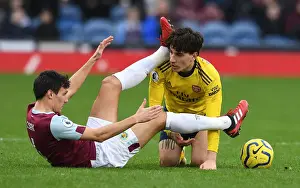 Burnley V Arsenal 2019-20 Prints: Bellerin vs Cork: A Footballing Battle in the Burnley vs Arsenal Premier League Clash (2019-20)