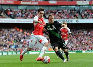 Arsenal V Stoke City 2015-16 Prints: Bellerin vs Shaqiri: A Winged Battle at Arsenal vs Stoke City (2015-16)