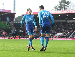 AFC Bournemouth V Arsenal 2017-18 Prints: Bellerin and Xhaka Celebrate Arsenal's Goal Against Bournemouth