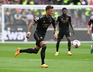 West Ham United V Arsenal 2022-23 Prints: Ben White's Steadfast Performance: Arsenal Holds Ground Against West Ham in Intense Premier League Battle (2022-23)