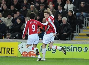 Images Dated 13th March 2010: Bendtner and Eduardo: Celebrating Arsenal's Winning Goals Against Hull City (13/3/2010)
