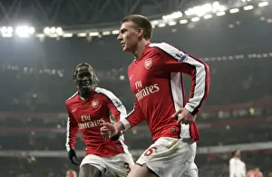 Arsenal V Bolton Wanderers 2008-09 Prints: Bendtner and Sagna: Arsenal's Unstoppable Duo Celebrates 1:0 Win Over Bolton Wanderers