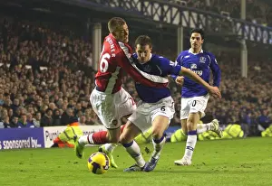 Everton V Arsenal 2008-9 Prints: Bendtner vs Jagielka: The Intense Rivalry at Goodison Park