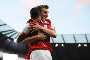 Manchester City V Arsenal 2010-11 Prints: Bendtner and Walcott: Celebrating Arsenal's 3-0 Victory Over Manchester City