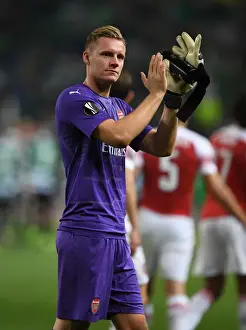 Sporting Lisbon V Arsenal 2018-19 Prints: Bernd Leno Celebrates with Arsenal Fans after Europa League Victory over Sporting Lisbon