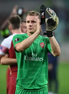 Qarabag V Arsenal 2018-19 Prints: Bernd Leno Celebrates with Arsenal Fans after Qarabag Victory in Europa League