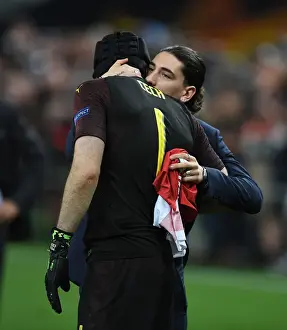 Arsenal V Chelsea Europa League Cup Final 2019 Prints: Bittersweet End: Cech Comforted by Bellerin after Arsenal's Europa League Defeat