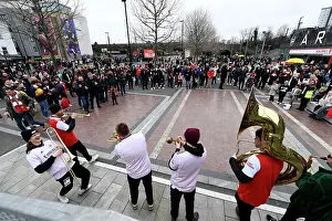 Brass Band Performs at Arsenal's Emirates Stadium Before Arsenal v Brentford Match, Premier League 2022-23